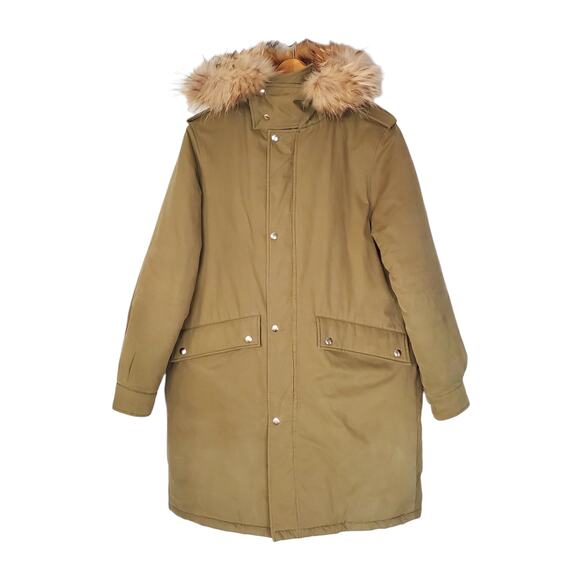 A.P.C. Rue Madame Paris Quilted Racoon Fur Hooded Parka Jacket Green Size Large - Picture 1 of 10